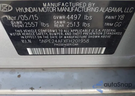 2015 Hyundai Sonata Se из США, поврежденный, VIN 5NPE24AFXFH201958